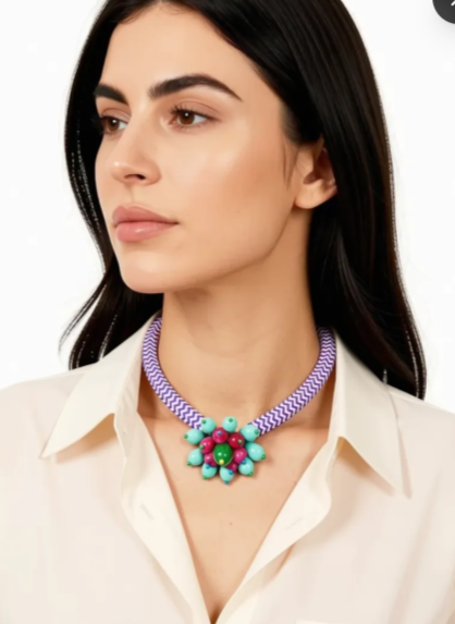 Katerina Psoma Purple Flower Necklace
