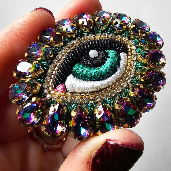 Céleste Mogador Swarovski Koyu Yeşil Göz Broş