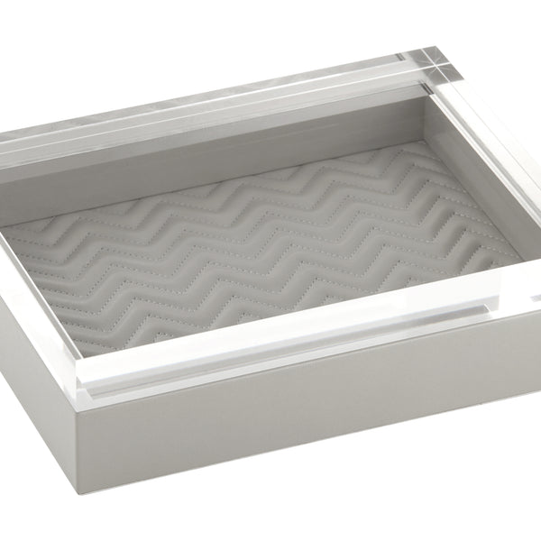 RIVIERE Febe Leather Box Quılted Herringbone Padded Grey