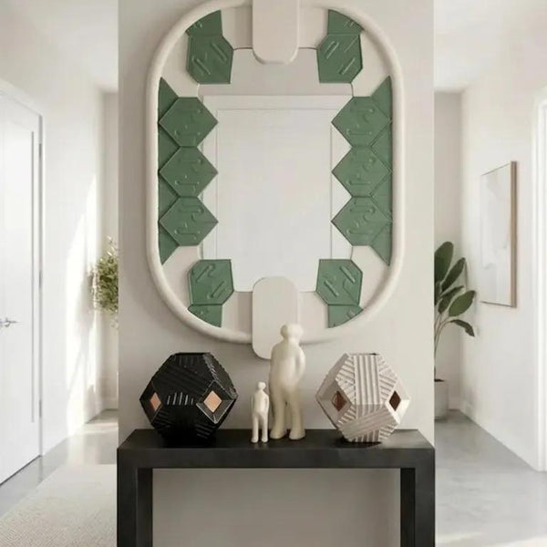 Mirror W Enigma Tiles in Glossy Teal Light Grey Base