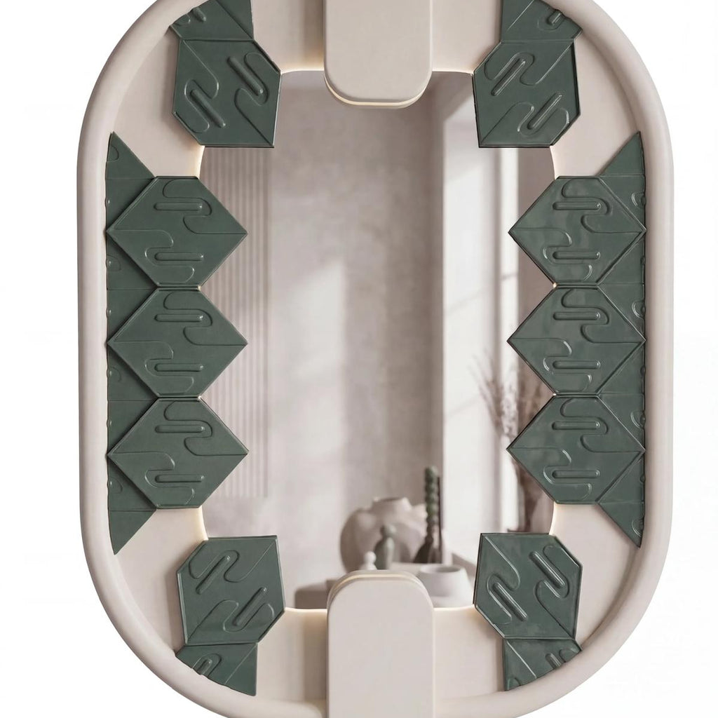 Mirror W Enigma Tiles in Glossy Teal Light Grey Base