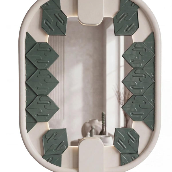 Mirror W Enigma Tiles in Glossy Teal Light Grey Base