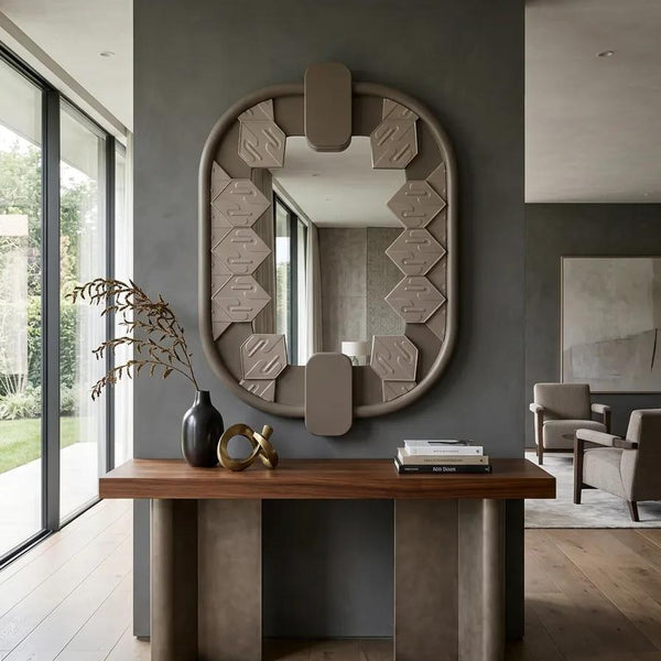 Mirror W Enigma Tiles in Glossy Teal Light Grey Base