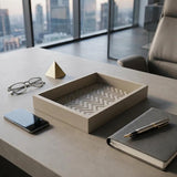 RIVIERE Febe Sm Leather Tray Herringbone Grey