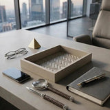 RIVIERE Febe Sm Leather Tray Herringbone Grey