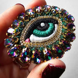 Céleste Mogador Swarovski Koyu Yeşil Göz Broş