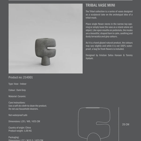 Tribal Vase Mini Dark Grey